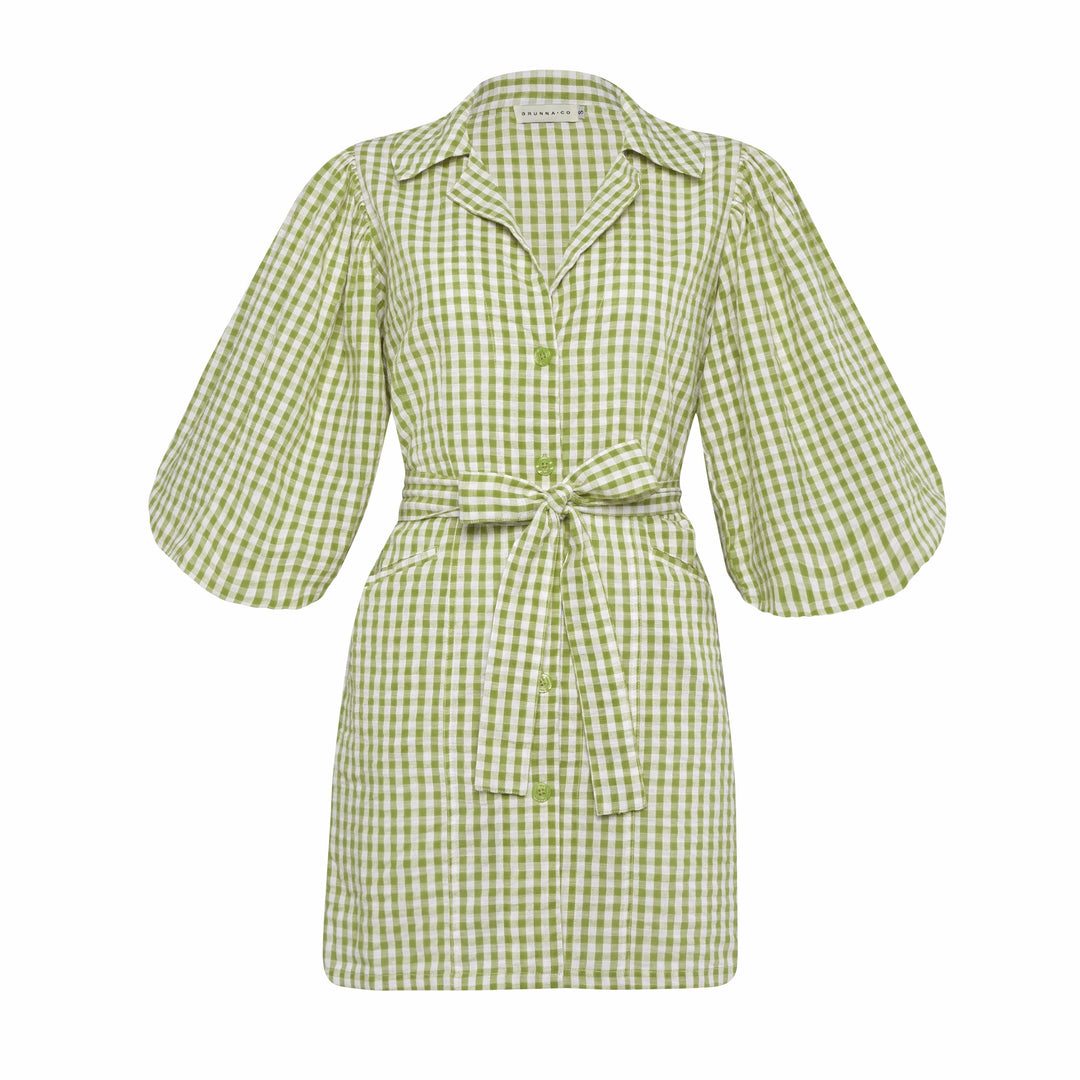 The Meghan Mini Gingham Dress, in Olive Green