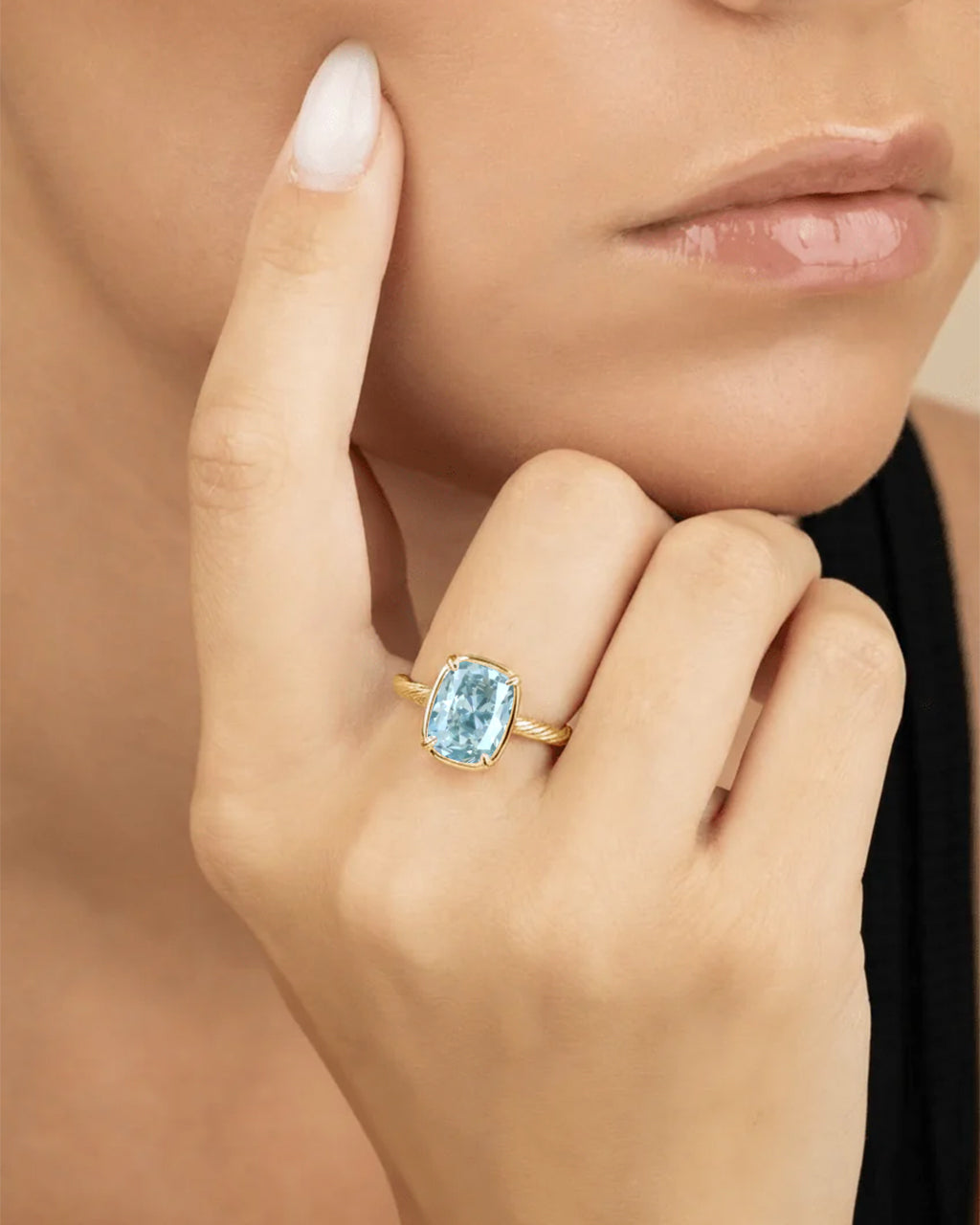 Mini Aquamarine Elongated Cushion Ring