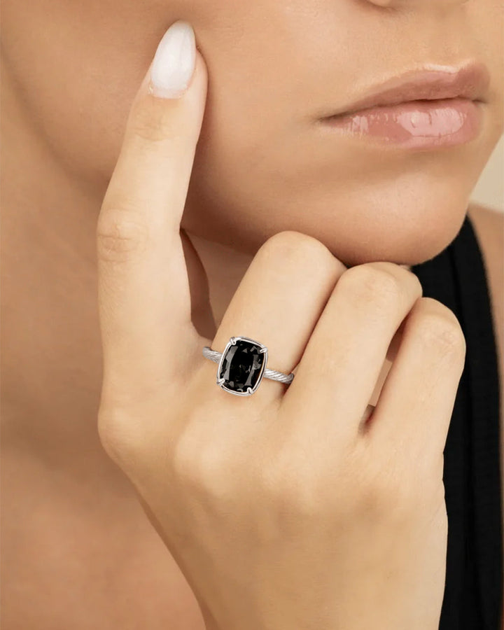 Mini Black Elongated Cushion Ring
