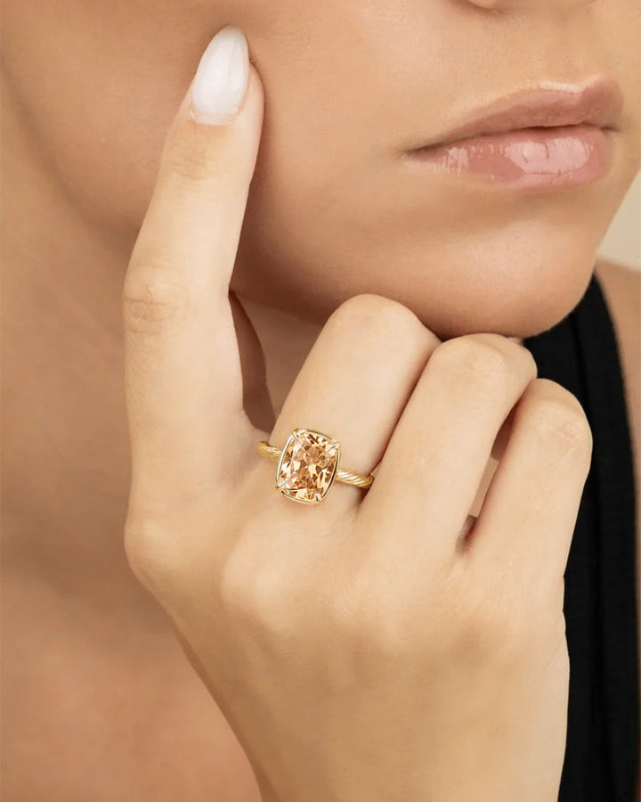 Mini Champagne Elongated Cushion Ring