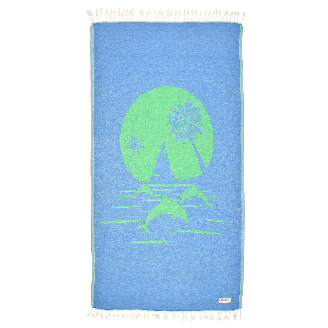 Exclusive Green Dolphins Peshtemal Pure Cotton Beach Towel by La'Hammam