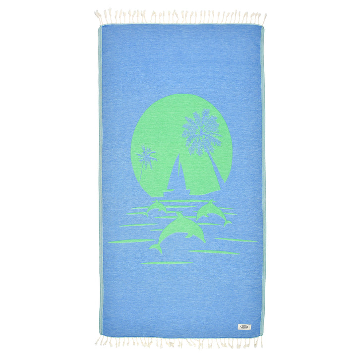 Exclusive Green Dolphins Peshtemal Pure Cotton Beach Towel by La'Hammam