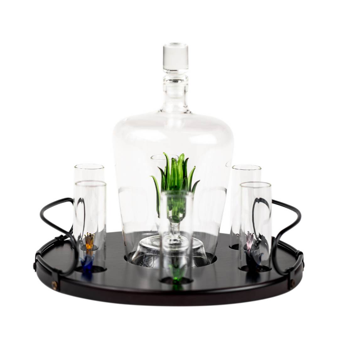 Tequila Decanter Tequila Glasses Set with Agave Decanter and 6 Agave Shot Glass