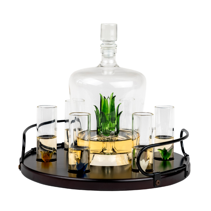 Tequila Decanter Tequila Glasses Set with Agave Decanter and 6 Agave Shot Glass