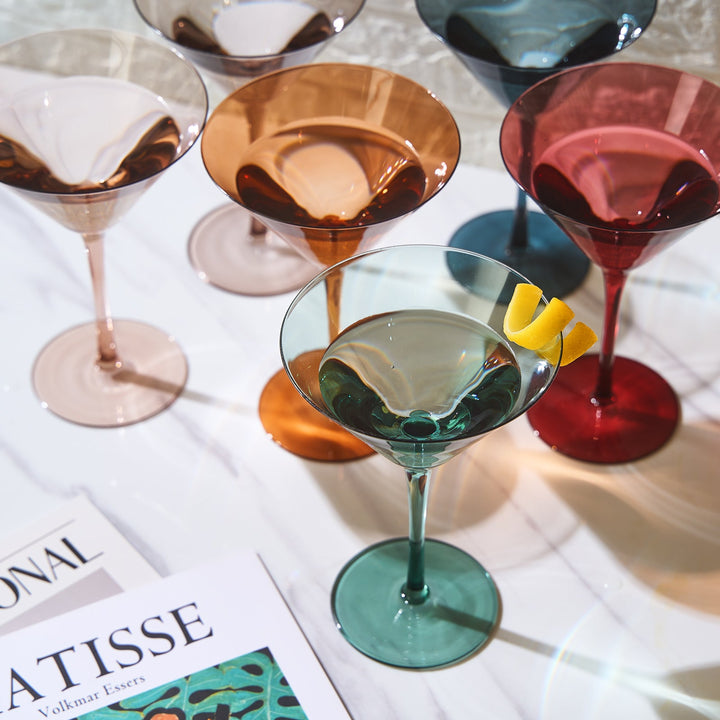 Colored Crystal Martini & Cocktail Glass Set of 6 (Pastel)