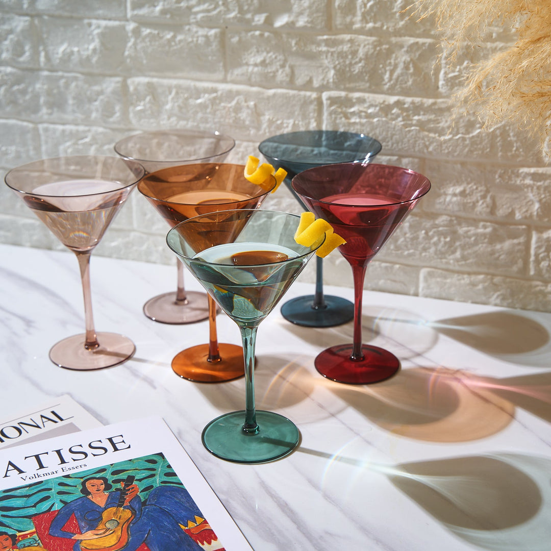 Colored Crystal Martini & Cocktail Glass Set of 6 (Pastel)