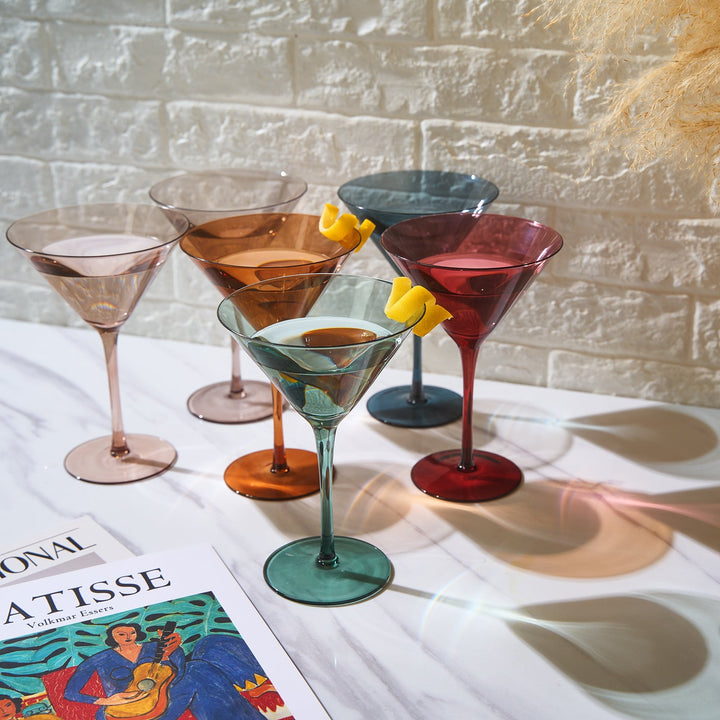 Colored Crystal Martini & Cocktail Glass Set of 6 (Pastel)