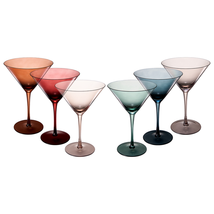 Colored Crystal Martini & Cocktail Glass Set of 6 (Pastel)
