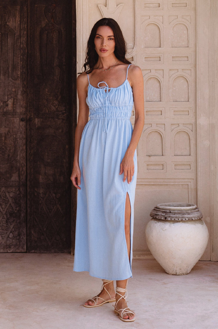 Eleanore Handcrafted Linen Midi Summer Dress by Bali Lane