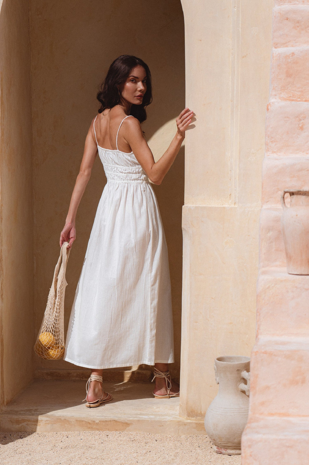 Eleanore Handcrafted Linen Midi Summer Dress by Bali Lane