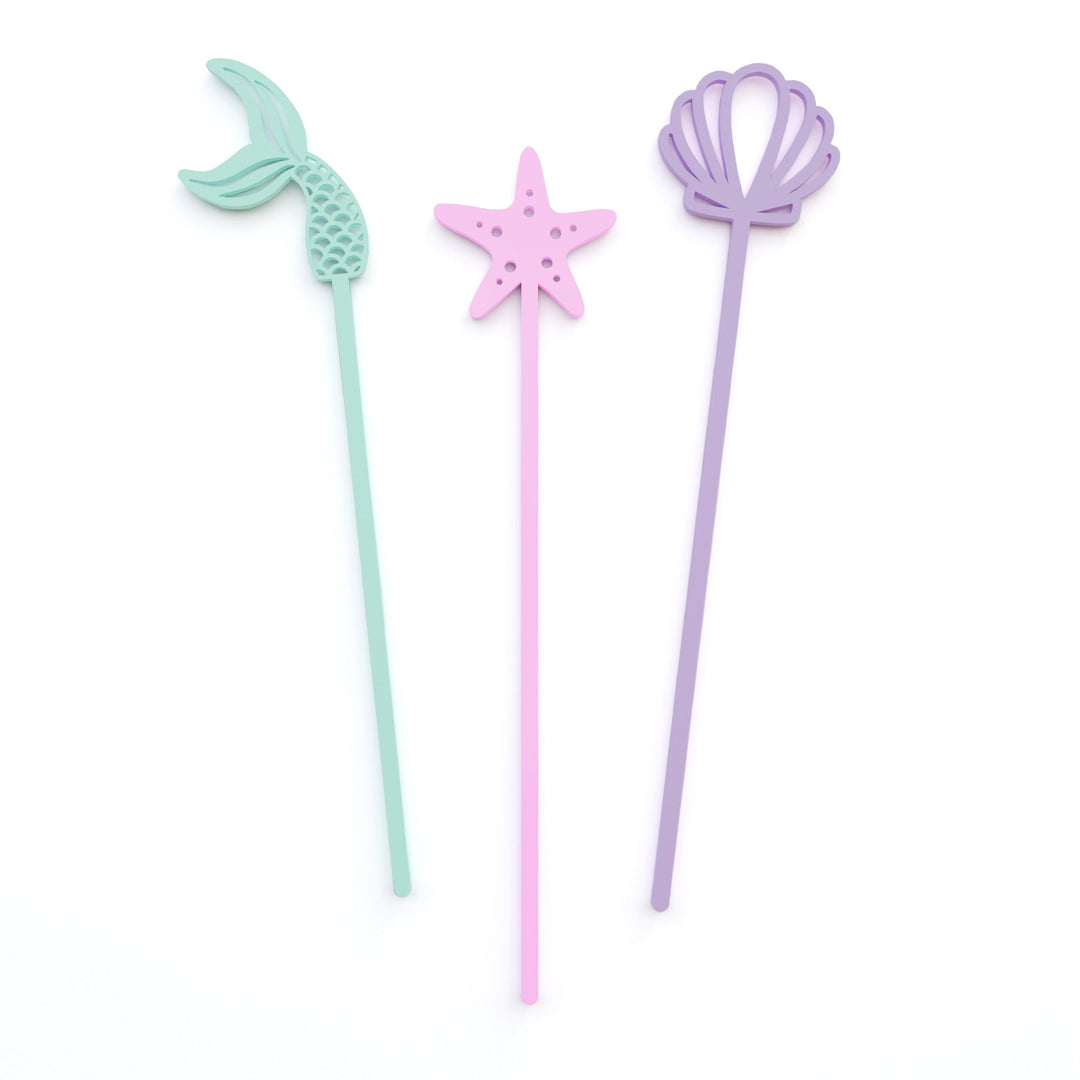 Mermaid Collection Acrylic Drink Stirrers, Pack of 12 by The Cotton & Canvas Co.