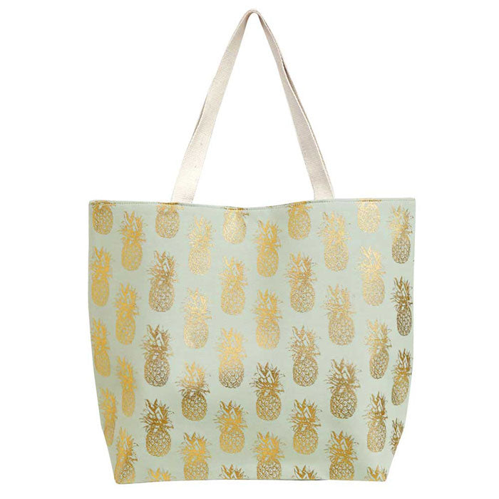 Metallic Pineapple Patterned Beach Tote Bag by Madeline Love