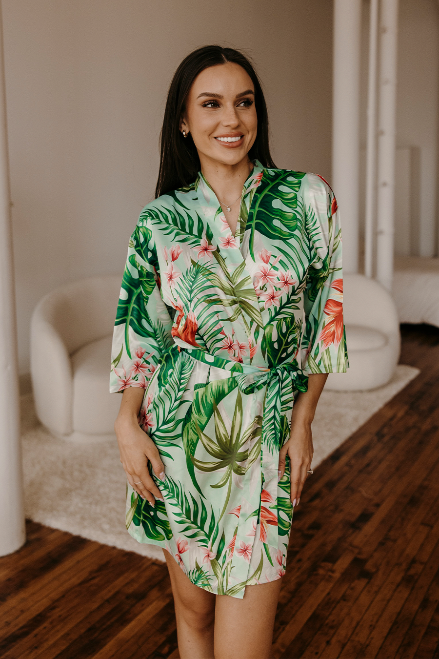 Mint Tropical Satin Robe