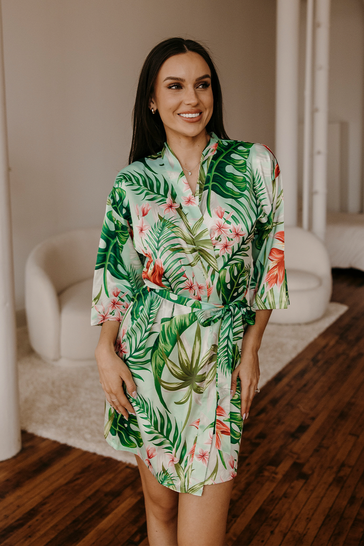 Mint Tropical Satin Robe