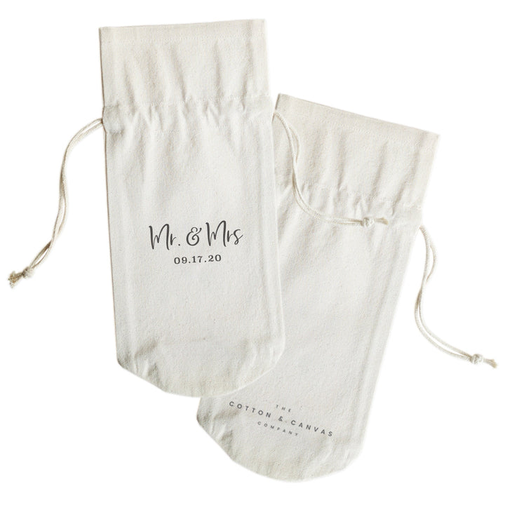 Mr. & Mrs. with Date Cotton Canvas Wine Bag by The Cotton & Canvas Co.