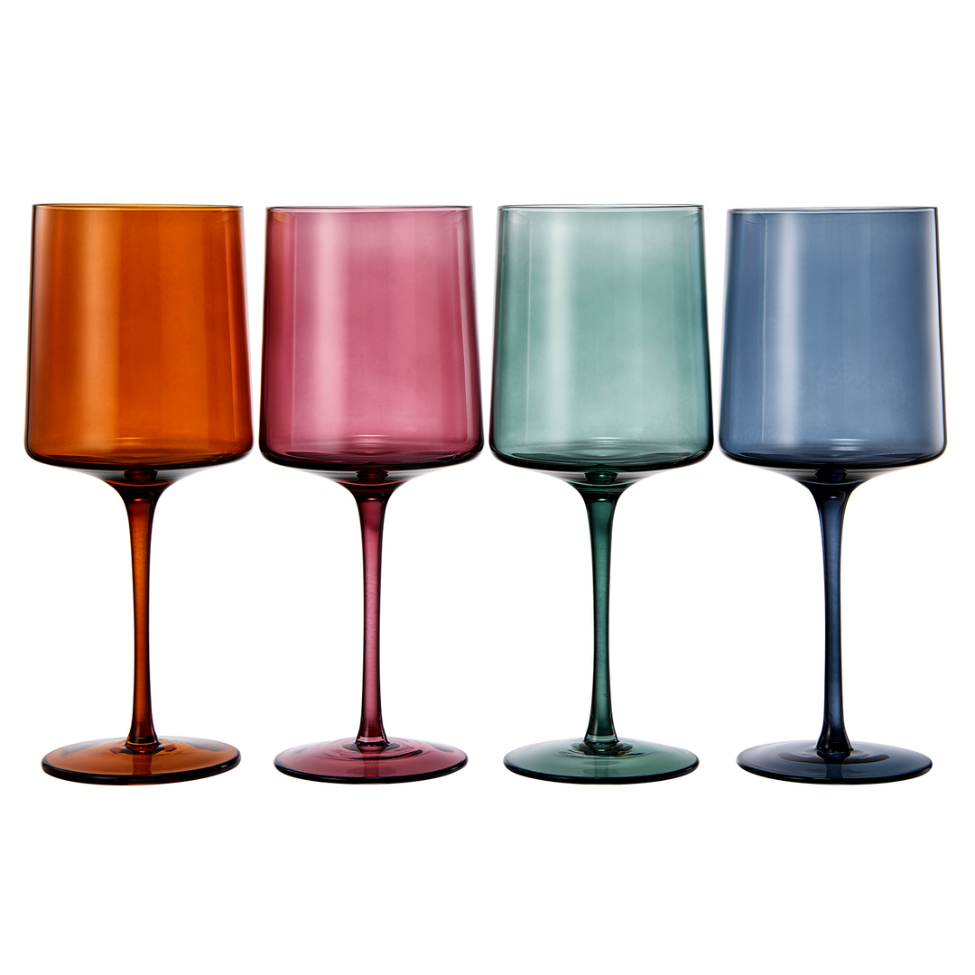Muted Colored Square Crystal Wine Glasses Set of 4 - Large 13.5 oz