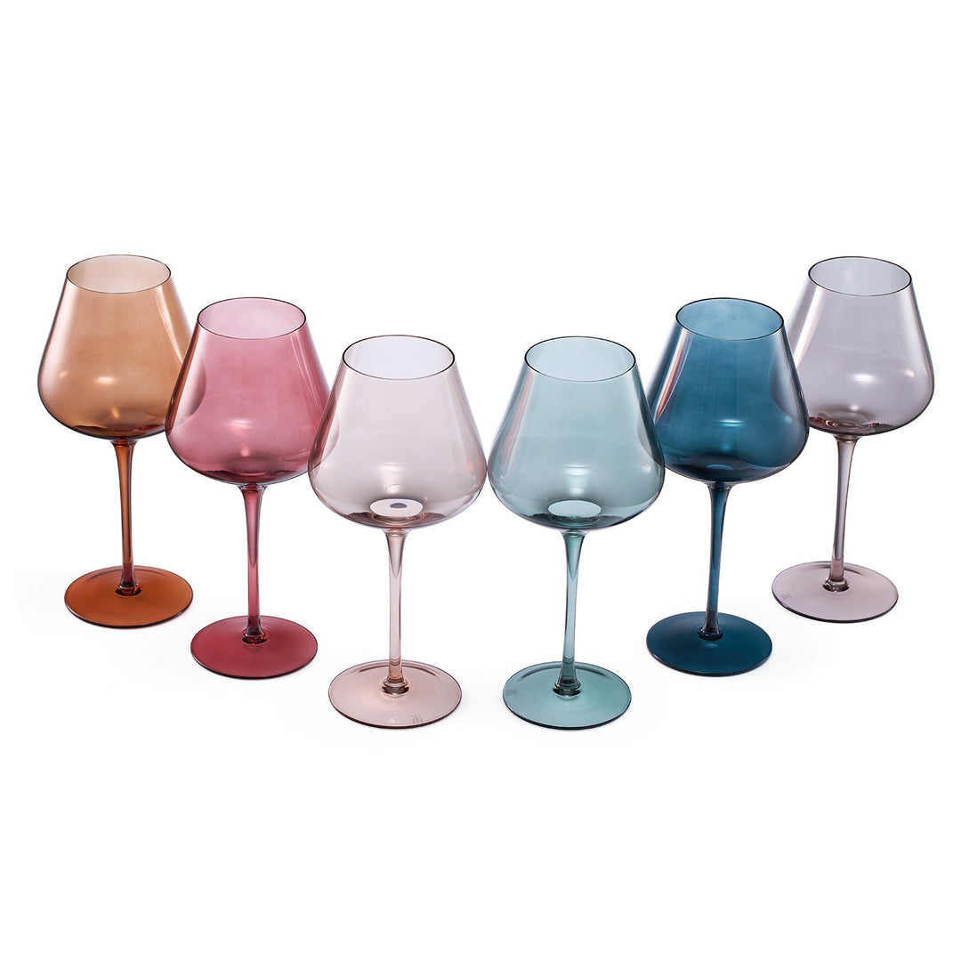 Colored Crystal Wine Glass Set of 6 - Large 20 oz (Pastel)