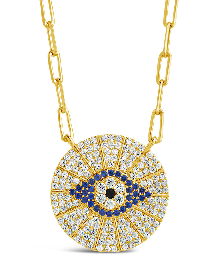 CZ Evil Eye Disk Pendant Necklace by Sterling Forever