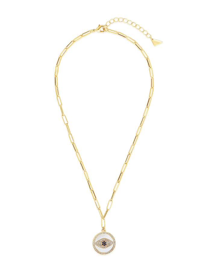 CZ & Mother of Pearl Evil Eye Pendant Necklace