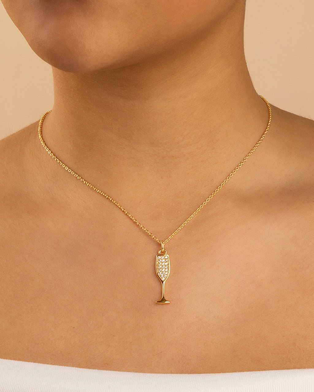Champagne Flute Pave CZ Pendant