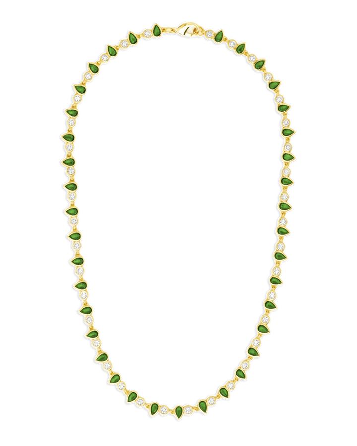 Emerald Pear & Round Cut Bezel CZ Tennis Necklace