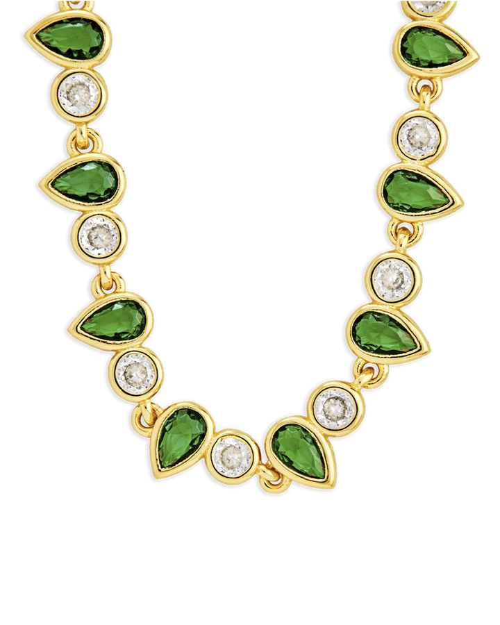 Emerald Pear & Round Cut Bezel CZ Tennis Necklace