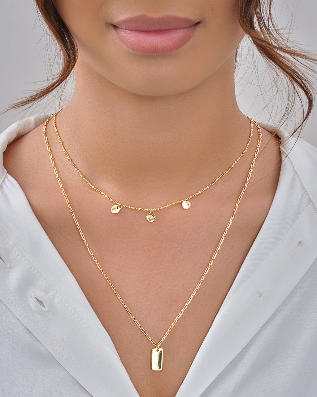 Two Layer Tag Disk Charm Layered Necklace by Sterling Forever