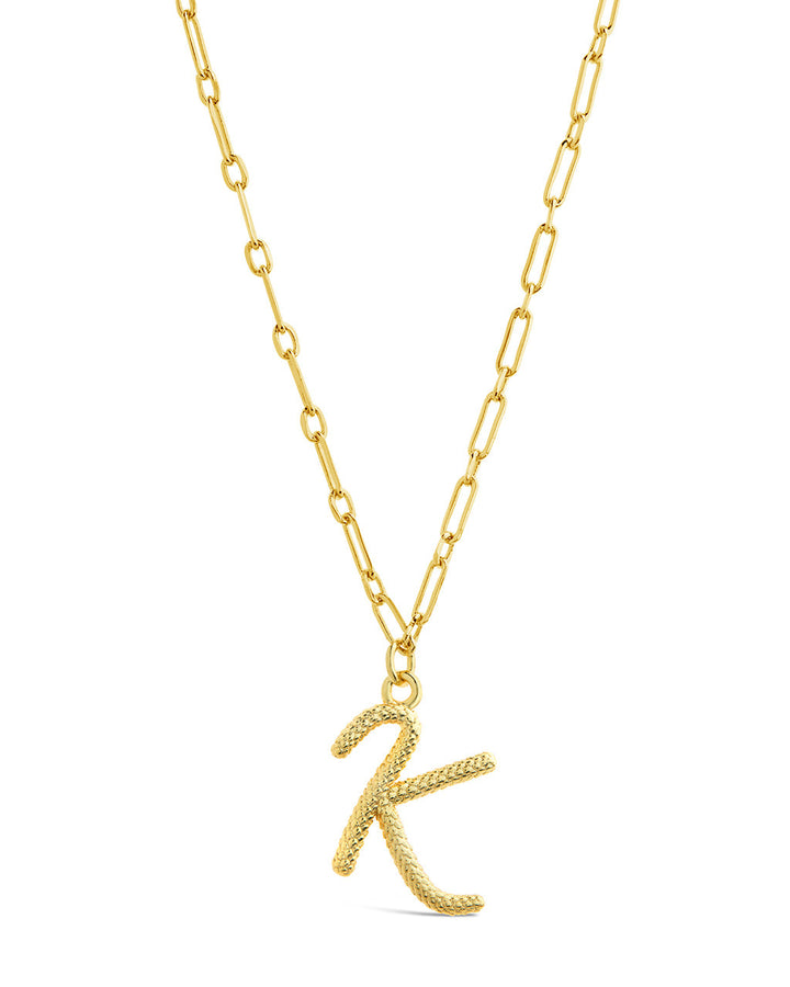 Textured Initial Charm Pendant Necklace