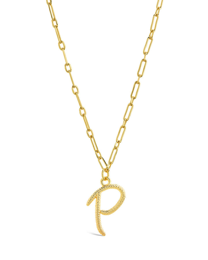 Textured Initial Charm Pendant Necklace
