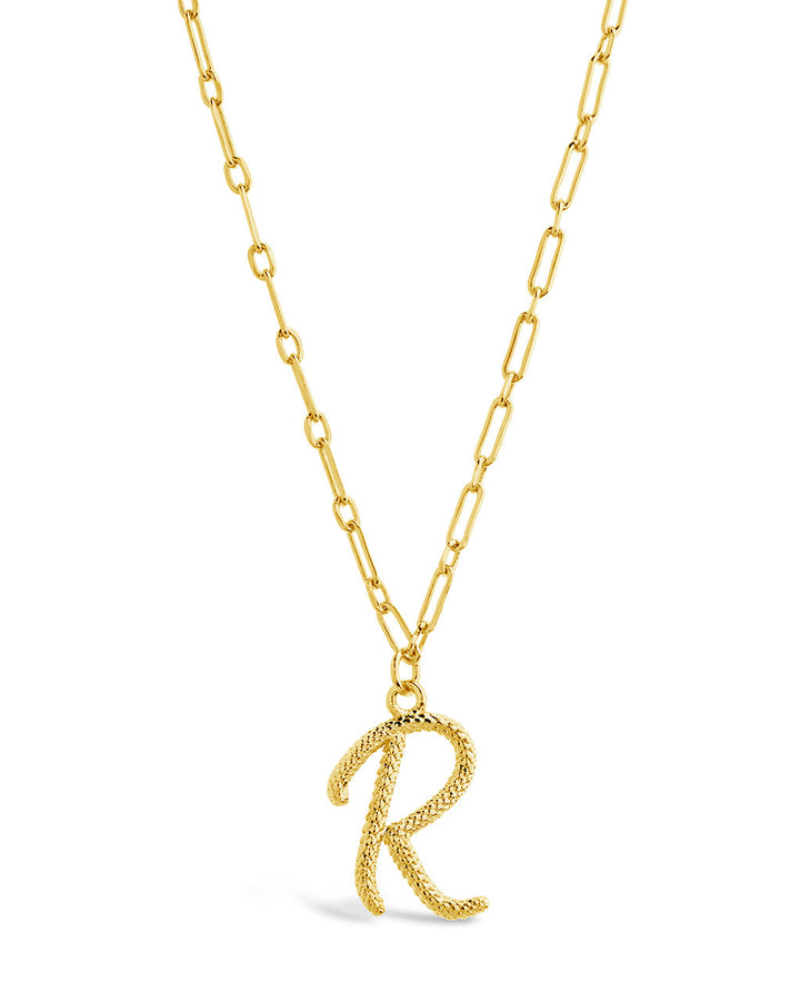 Textured Initial Charm Pendant Necklace