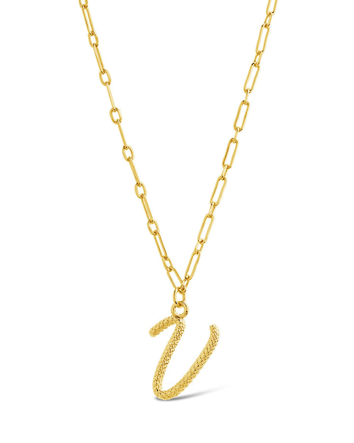 Textured Initial Charm Pendant Necklace