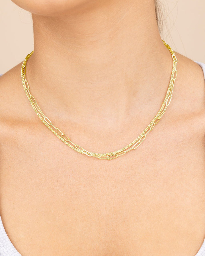 Emery Paperclip & Curb Chain Layered Necklace