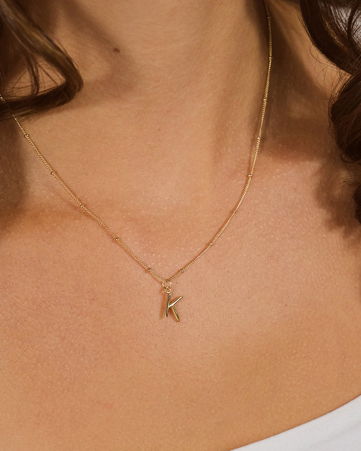 Initial Necklace with Beaded Chain