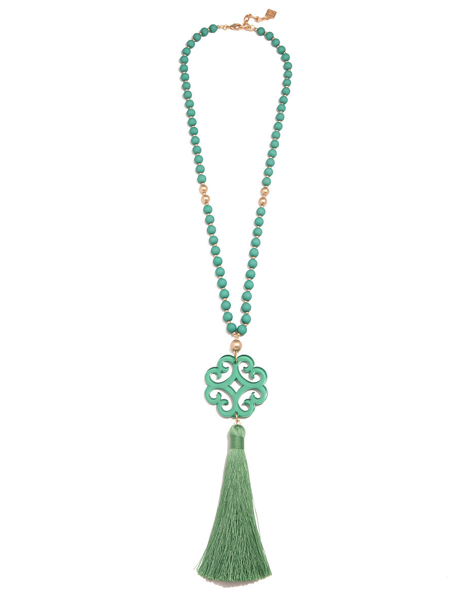 Jade Pendant Tassel Necklace by ZENZII