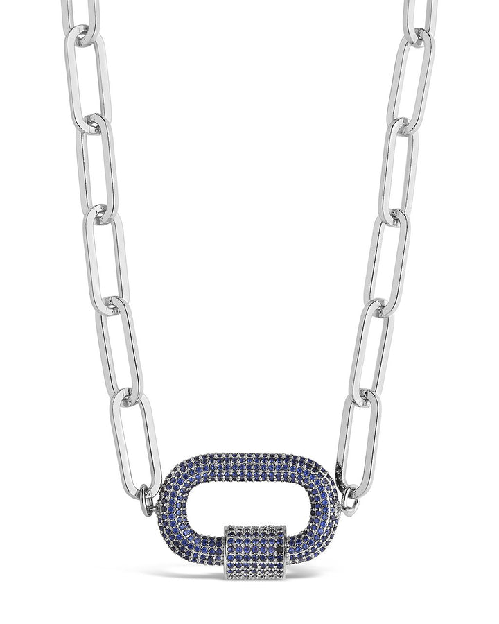 Pave CZ Carabiner Linked Lock Necklace