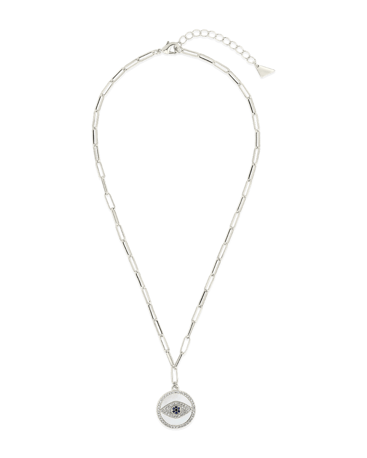 CZ & Mother of Pearl Evil Eye Pendant Necklace