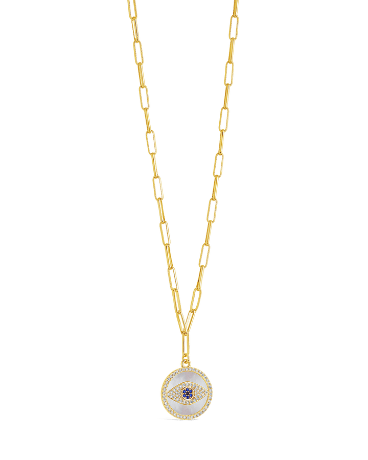 CZ & Mother of Pearl Evil Eye Pendant Necklace