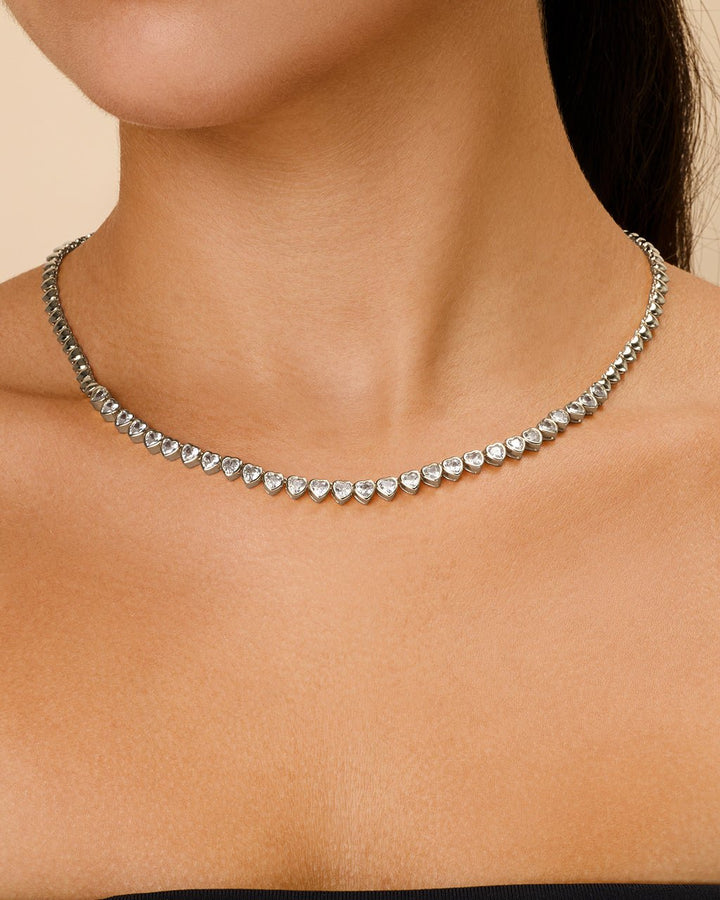Stephanie Heart CZ Tennis Necklace
