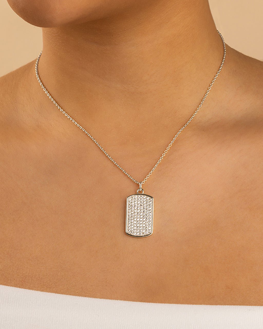 Rounded-edge Rectangle Pave CZ Pendant