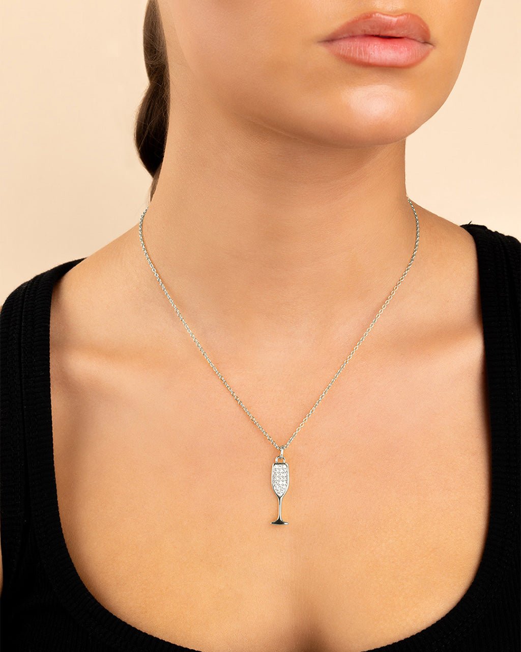 Champagne Flute Pave CZ Pendant