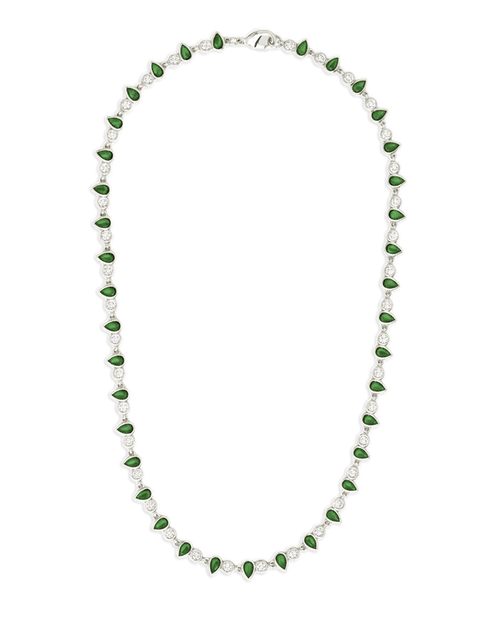 Emerald Pear & Round Cut Bezel CZ Tennis Necklace
