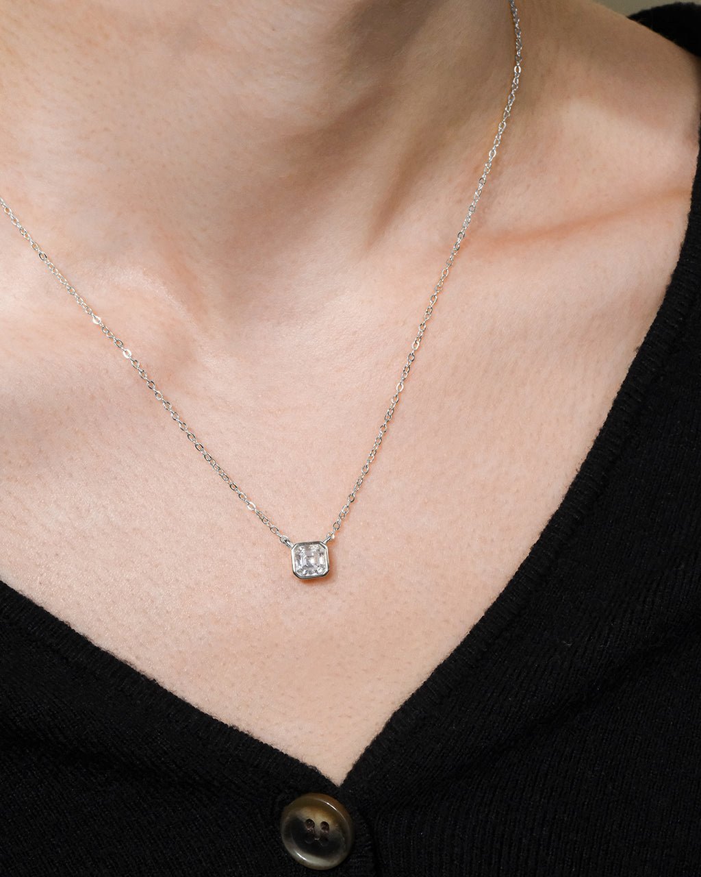 Asscher Bezel Set Pendant
