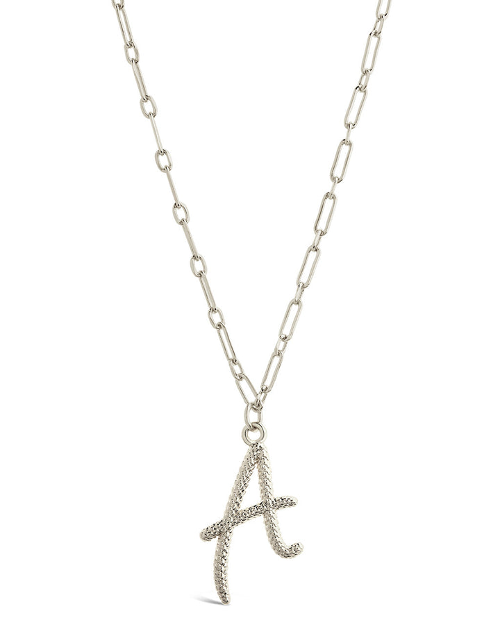Textured Initial Charm Pendant Necklace