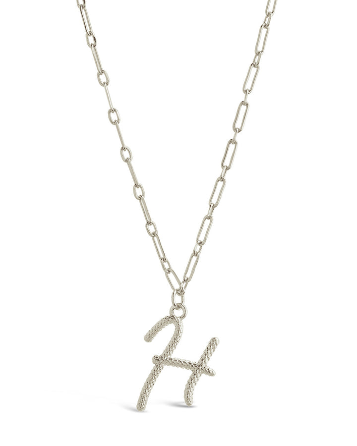 Textured Initial Charm Pendant Necklace