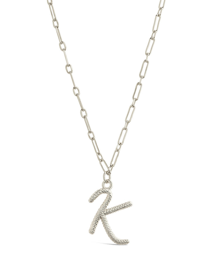 Textured Initial Charm Pendant Necklace