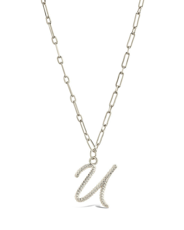 Textured Initial Charm Pendant Necklace