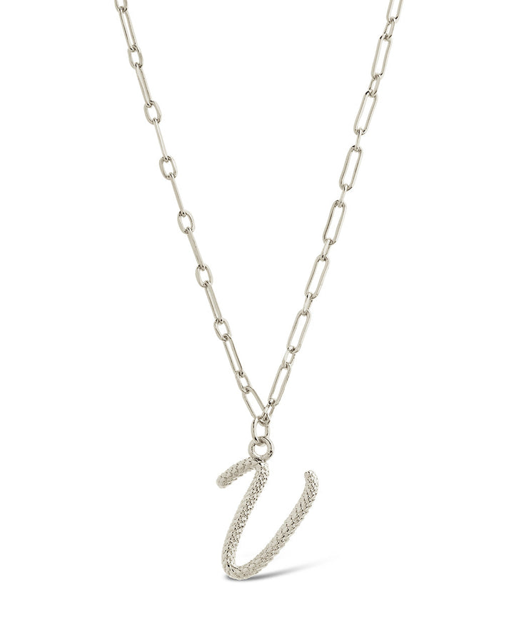 Textured Initial Charm Pendant Necklace
