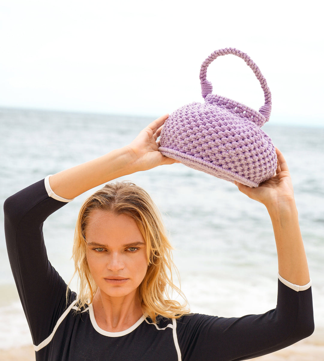 Naga Macrame Bucket Bag, in Periwinkle Purple by BrunnaCo