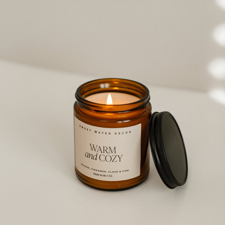 Warm and Cozy Soy Candle - Amber Jar - 9 oz by Sweet Water Decor