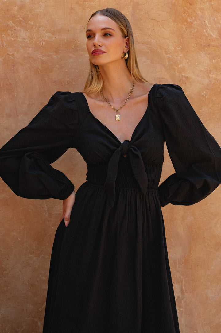 Narcisa Puff Sleeve Linen Dress by Bali Lane